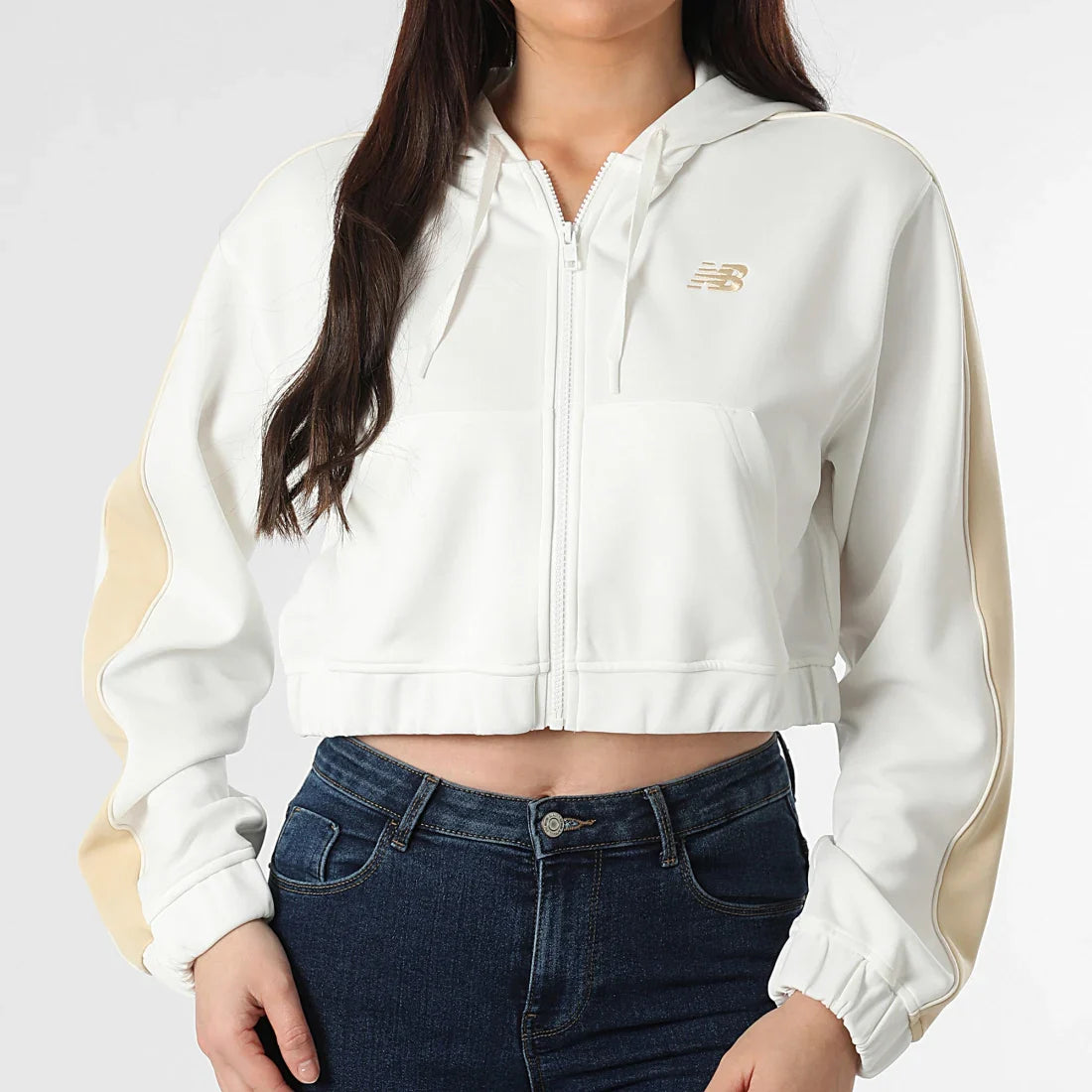 Sweat Capuche Zippé A Bandes Crop